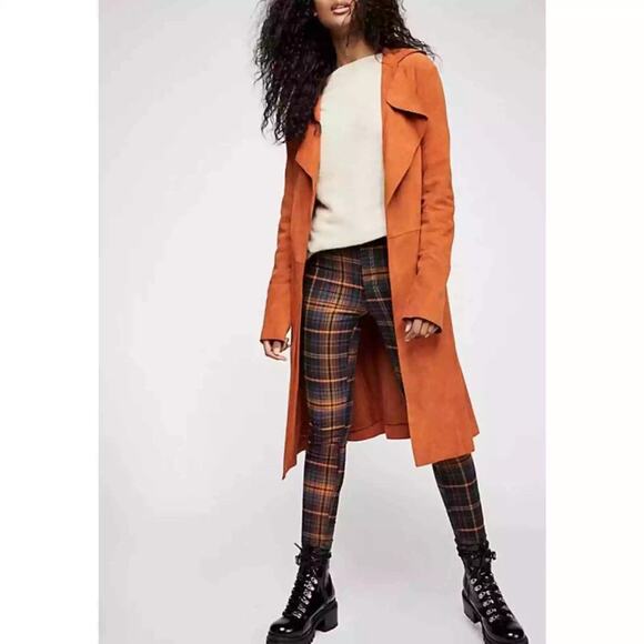 Free People Brenda Knight Womens Suede Trench Coat Belted Rusty Orange Small - Picture 1 of 7